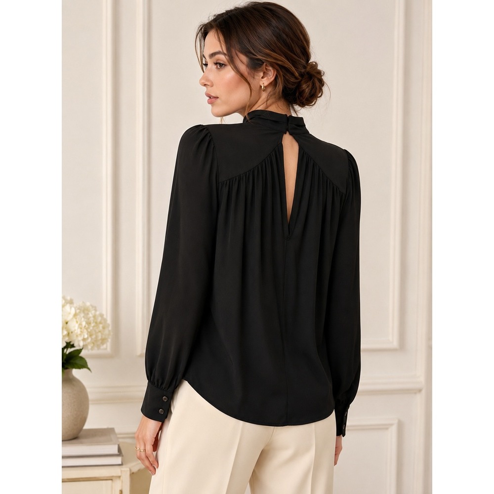 xpress Conscious Edit Black Mock Neck Keyhole Long Sleeve Blouse Size Large